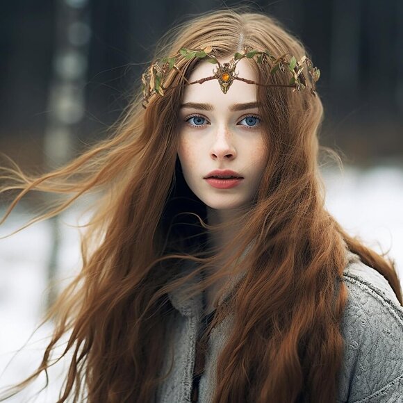 Golden Fairy Flower Crown Headband Floral Hair Wreath for Women Girls Cosplay